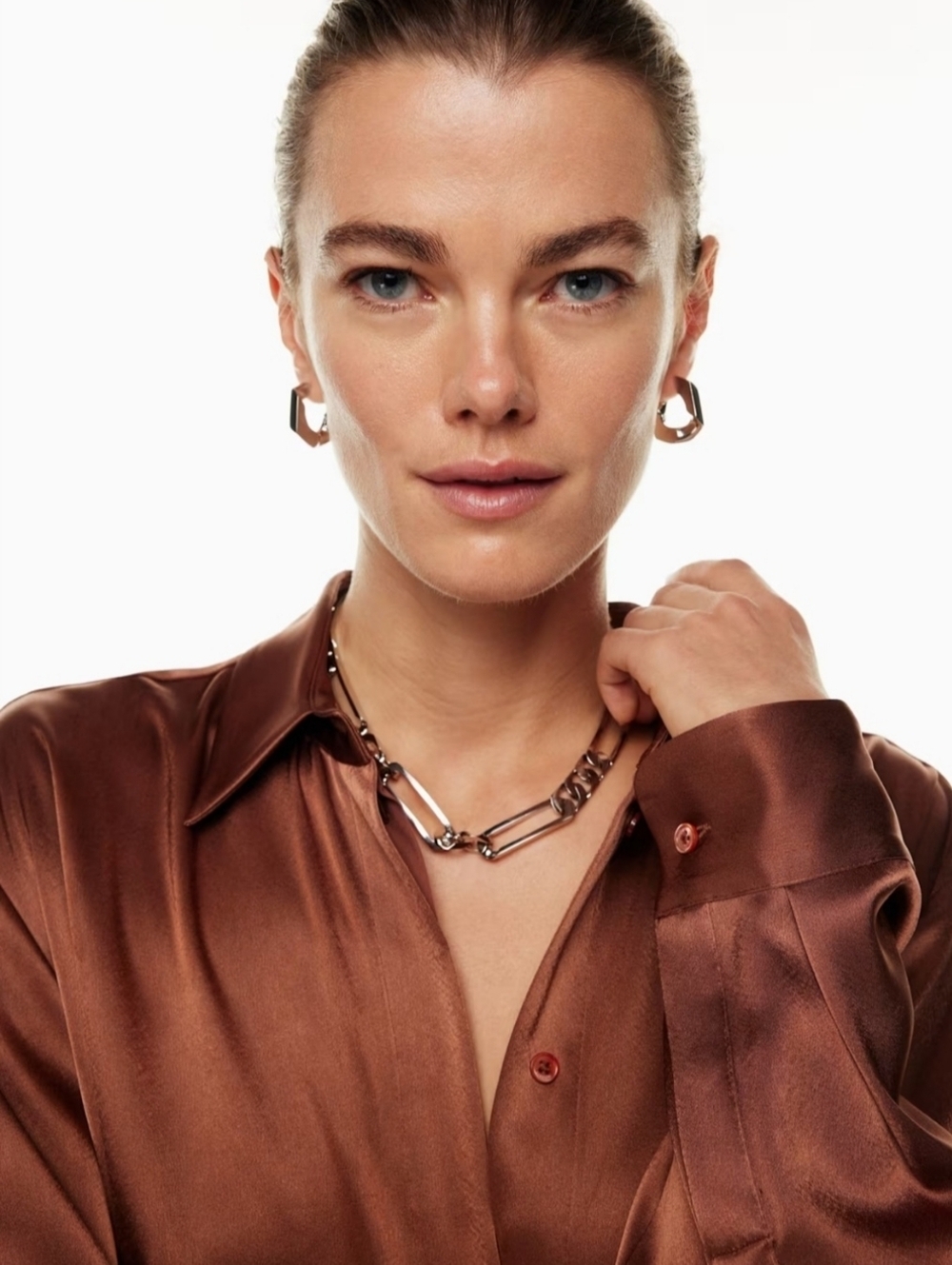 Aritzia Babaton Sable Satin Shirt size Xl Bronze